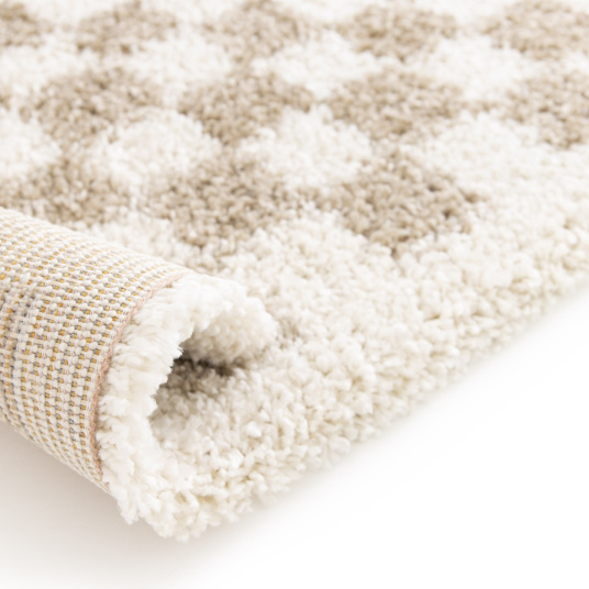Tapis damier à poils longs - Colorama - Beige rétro - envers