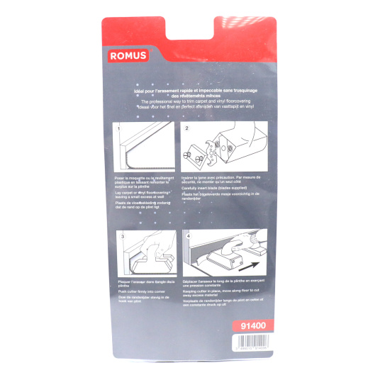 Mode d’emploi de l’araseur Romus illustré sur l’emballage