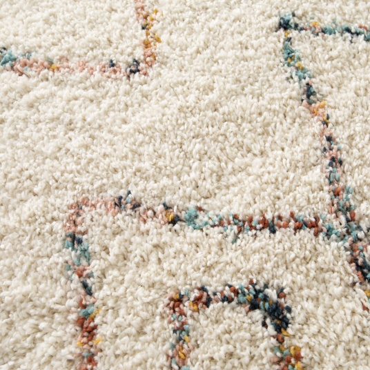 Tapis motif berbère - Ouna - Écru et losanges multicolore - vue de près