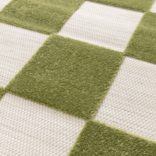Tapis intérieur et extérieur motif damier - Marius - Vert pistache - gros plan