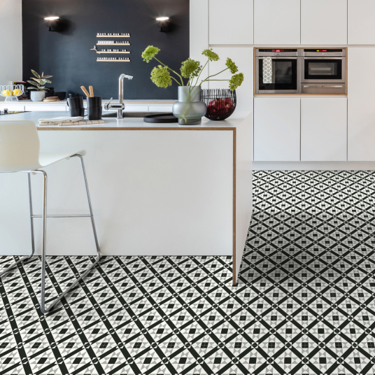 Tapis sur mesure Vinyle - Carreaux de ciment graphique - Noir et blanc
