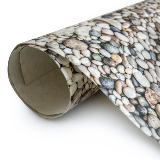 Moquette Stand imprimée Galets – rouleau décoratif pour scénographies mode et design