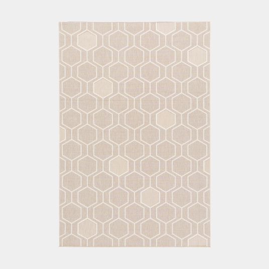 Tapis intérieur et extérieur motif graphique - Hexagone - Beige et écru