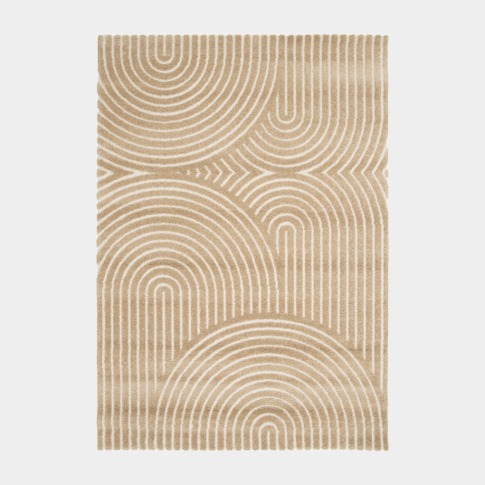 Vue de dessus du tapis de salon en relief - Circle - Courbe beige et crème