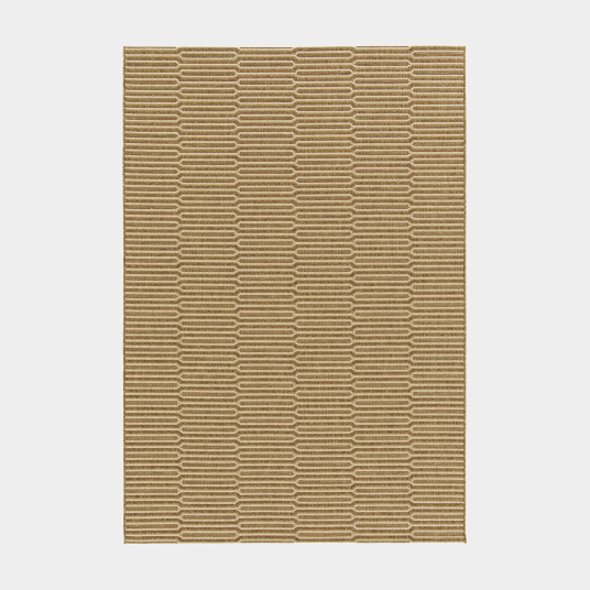 Tapis Salon Terrasse Capsule, formes graphiques cuivrées sur fond beige