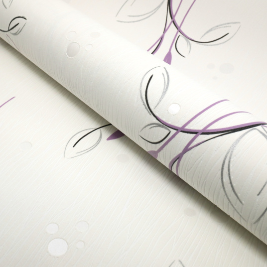 Papier peint vinyle expansé sur intissé - Basique - Motif floral violet pois satiné - Rouleau