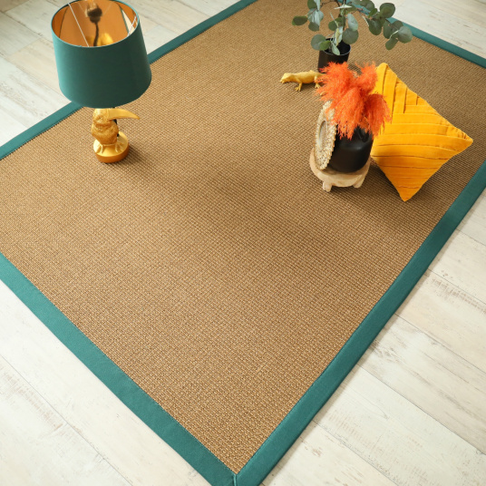 Tapis Sisal grosses boucles Cuba havane ganse vert émeraude
