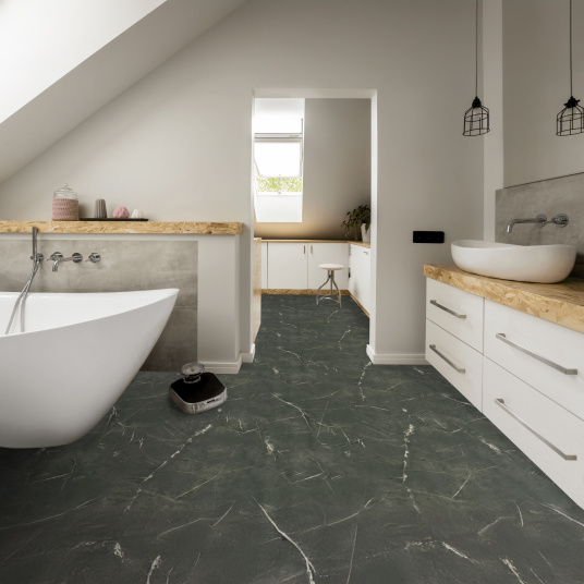 Tapis sur mesure Vinyle - Effet marbre noir - salle de bain
