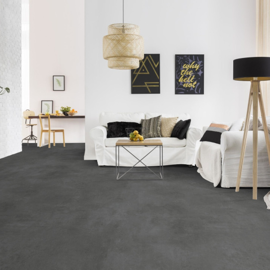 Sol Vinyle Textile Haute Performance - Effet béton - Gris foncé minéral - salon