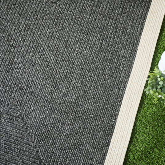 Tapis imitation fibres naturelles intérieur et extérieur Provence gris et beige - vue de haut