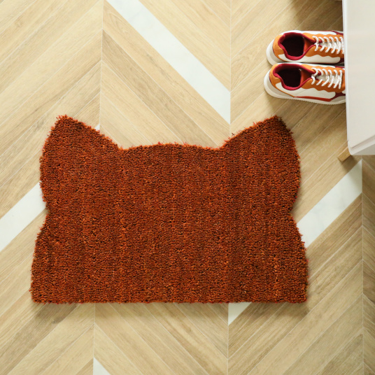 Paillasson Coco - Chat Miaou - Rouille vu de dessus, paillasson en coco teintée, résistant au grattage, épaisseur 17 mm