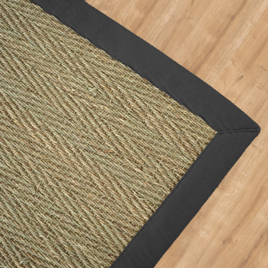 Tapis Jonc de mer Bihar fin chevron ganse coton anthracite - coin