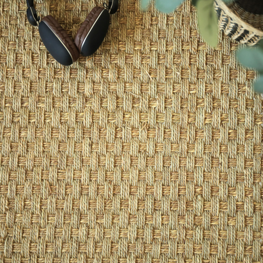 Tapis jonc de mer Paro fin natté 4x4 - Ganse chocolat - vue du dessus