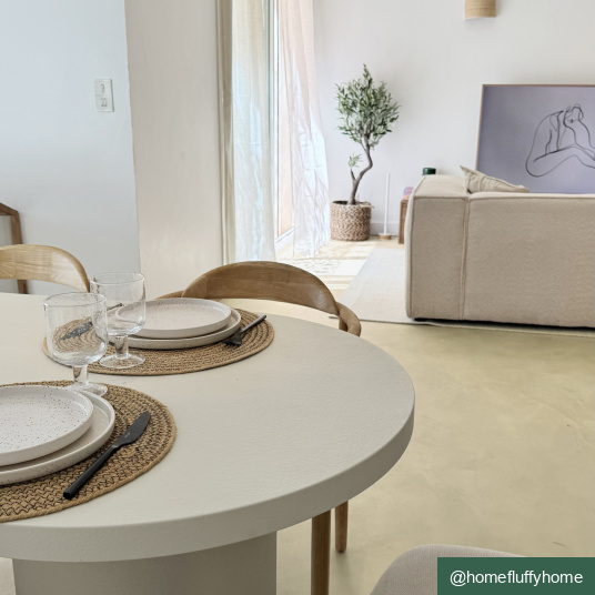 Sol Vinyle textile Rénove - Envers gris - Béton lissé ivoire - salle à manger