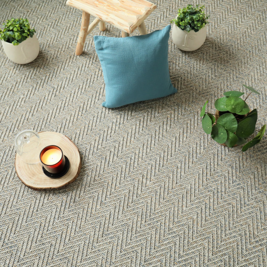 Moquette Tissé plat - Java Chevron Gris grège - Vue de loin