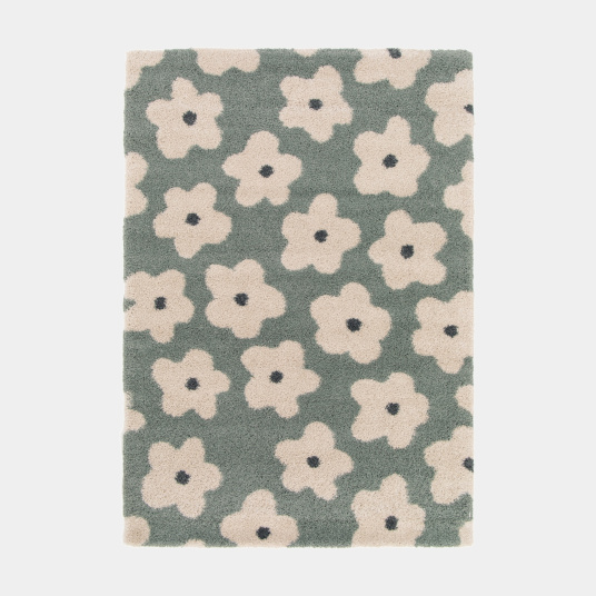 Tapis motif floral maximaliste - Apolline - Gris bleuté