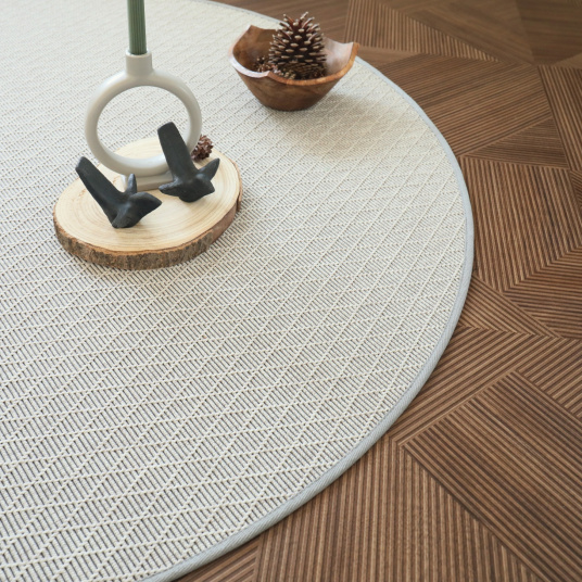 Tapis rond intérieur et extérieur Timika blanc craie galon gris