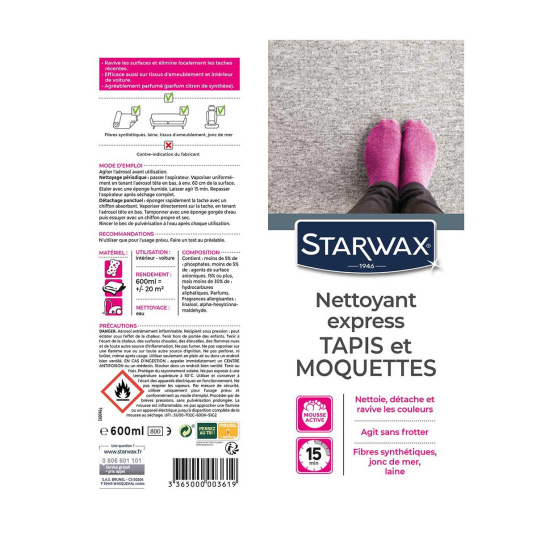 Nettoyant raviveur express Tapis et moquettes Starwax - étiquette