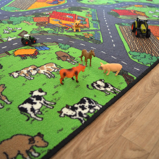 Tapis sur mesure Jeu enfant Circuit voiture - Campagne - surjet noir