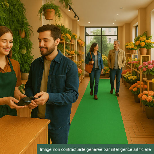 Moquette filmée - Stand Event - Vert - Tapis de passage dans un commerce