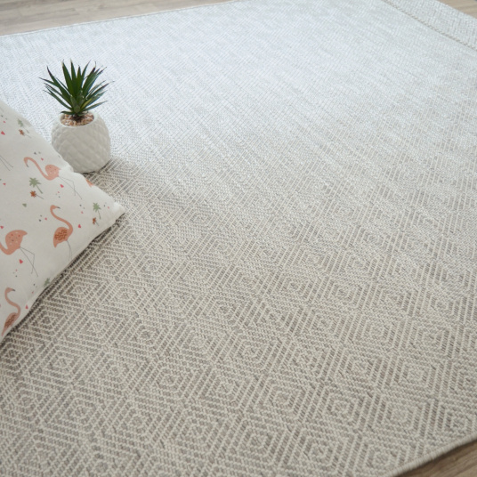 Tapis Prisma Beige motif losanges, déco naturelle pour salon ou véranda
