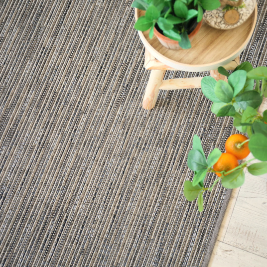 Tapis extérieur et intérieur tissé plat Bornéo silver finition lin - vue de haut