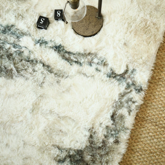 Tapis shaggy à poils longs ultra doux Fluffy crème, marron et caramel - vue de haut