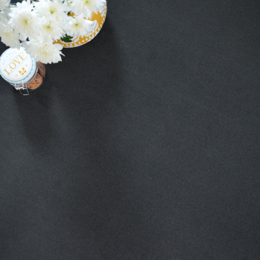 Moquette Loft Résist noire classé UPEC, décoration florale et lumière naturelle