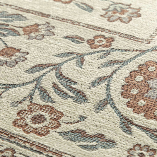 Détail tissage jacquard façon gobelin du tapis souple recyclé Minia Brume