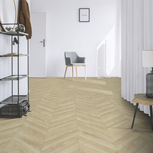 Sol Vinyle à envers gris - Motif chevrons - Chêne clair - couloir