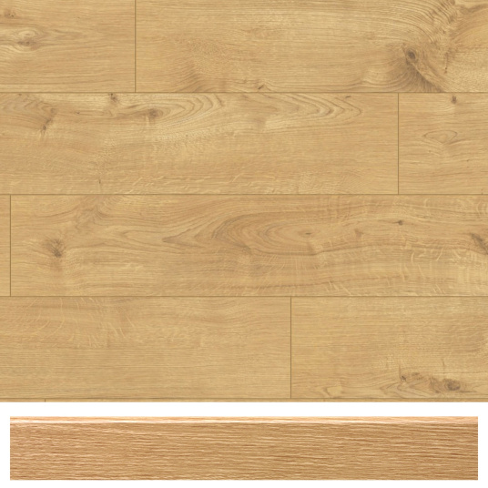 Plinthe Modèle F coordonnée à un sol stratifié en bois clair mise en scène en ambiance intérieure