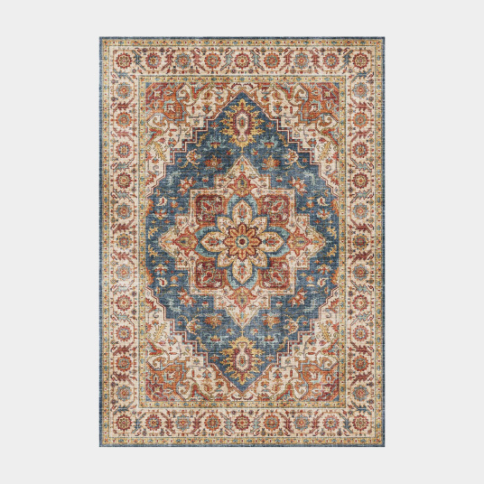 Tapis doux à motif oriental - Leïla - Marron et bleu