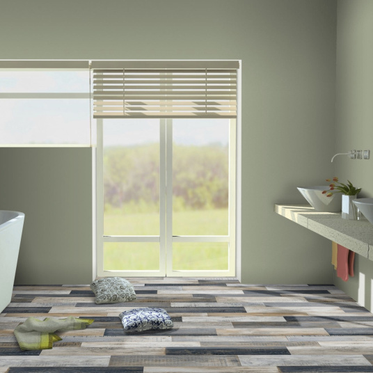 Sol Vinyle Link Plus - Imitation parquet irisé foncé - Surface brillante - salle de bain