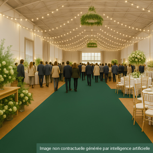 Moquette filmée Stand Event - Vert sapin - Salle de conférence avec diner