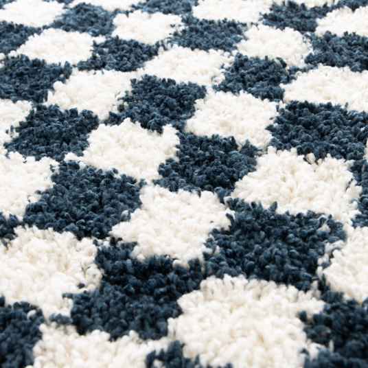 Tapis damier à poils longs - Colorama - Bleu pétrole - vue de près