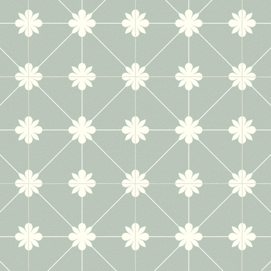 Design végétal apaisant du sol vinyle Lexington Bloom - Vert sauge aspect carreau de ciment