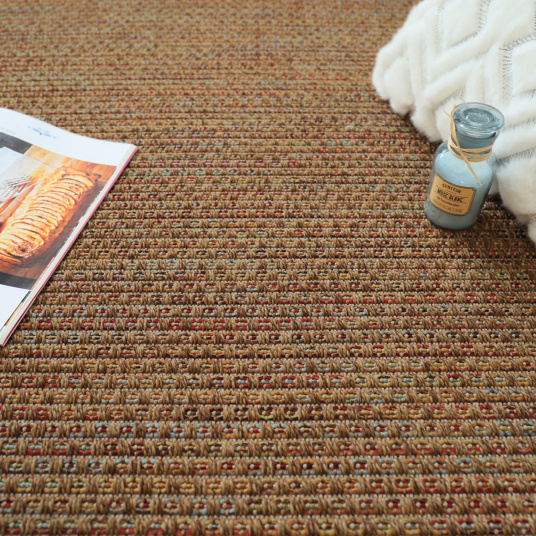 Moquette Tissé Plat - Natté Sumatra - Camel Multicolor - Vue de face