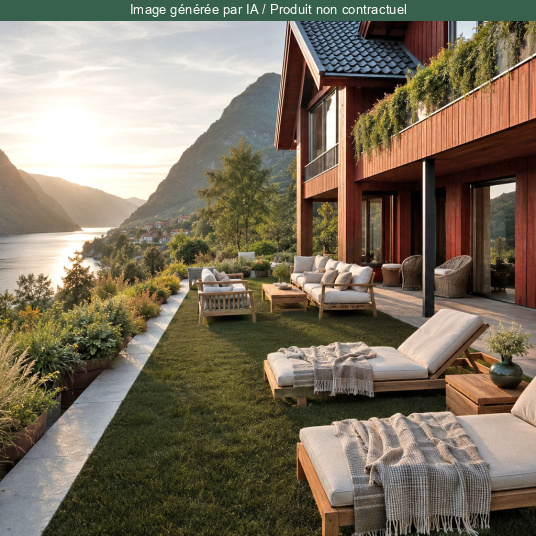 Gazon Fjord - 55mm dans un aménagement extérieur chic et confortable style nordique