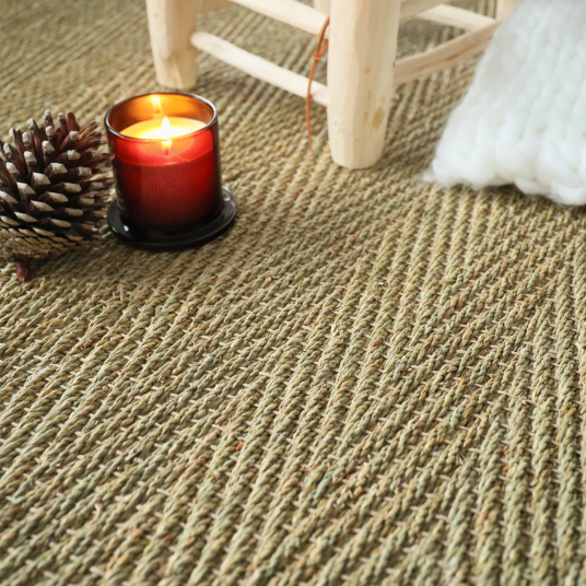 Tapis Jonc de mer Assam chevron ganse coton anthracite - vue de près