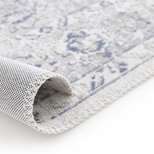 Tapis à motif oriental en tissus chenille recyclé - Yanis - Gris et bleu - envers