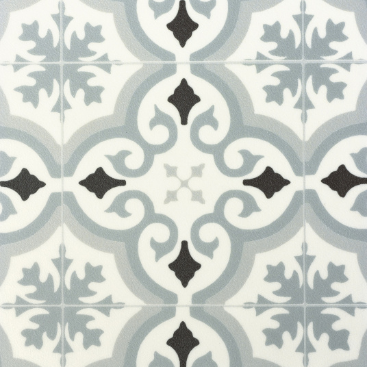 Sol Vinyle Textile Rénove acoustique - Effet carreaux de ciment arabesque gris bleuté - zoom