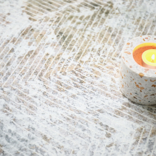 Tapis salon en velours Archi blanc marbré marron et camel - zoom