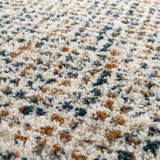 Tapis motif berbère à franges - Tribus du désert - Bleu touareg, camel - vue de près
