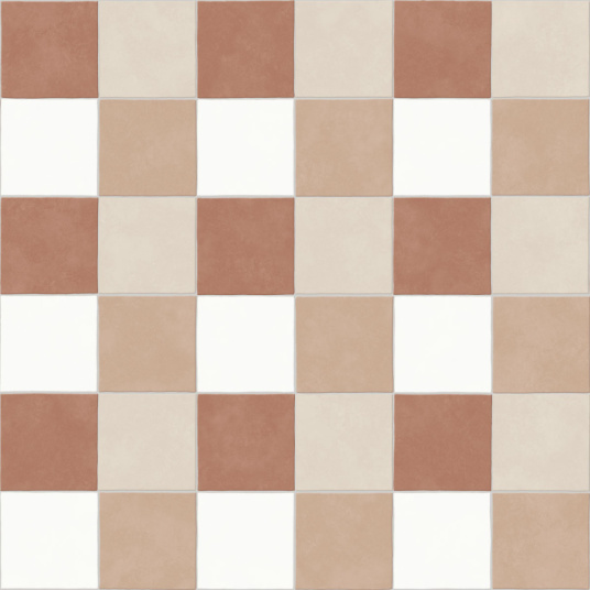 Zoom sur le motif vichy terracotta du sol vinyle Maison Vichy