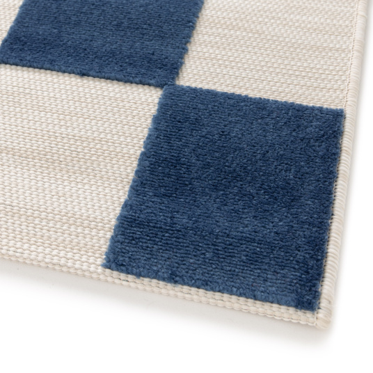 Tapis intérieur et extérieur motif damier - Marius - Bleu - coin