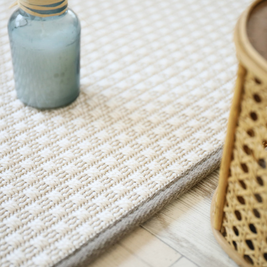 Tapis extérieur et intérieur tissé plat Sumatra blanc finition lin - tranche