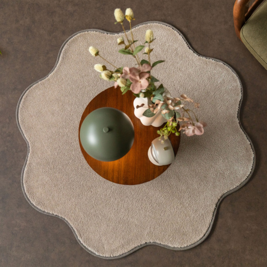 Tapis Pulse - Rond à bords ondulés argile beige