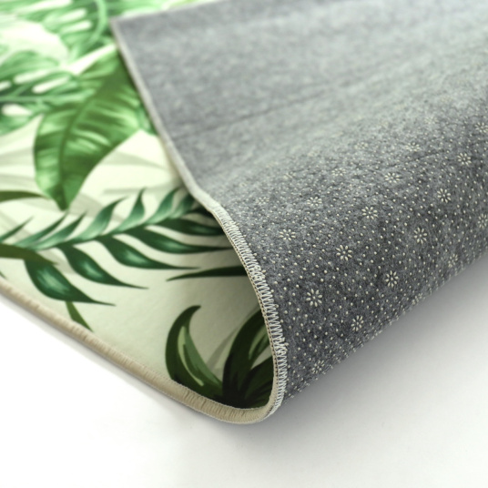 Tapis toucher soft - Imprimé feuilles exotique - Vert et écru - envers