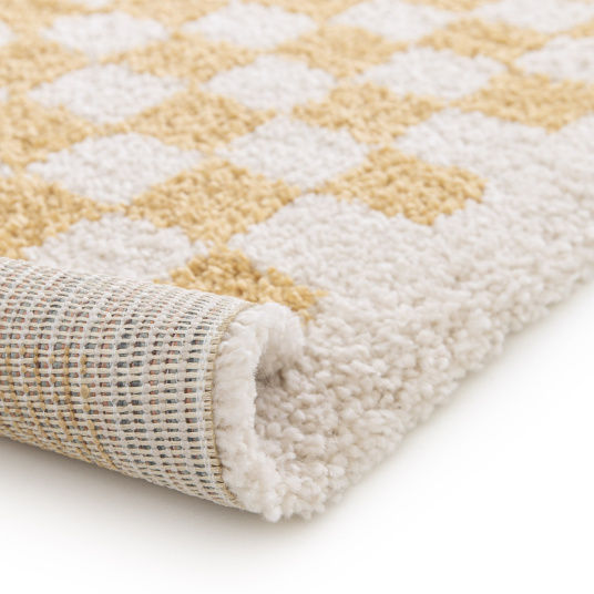 Tapis damier à poils longs - Colorama - Jaune rétro - envers