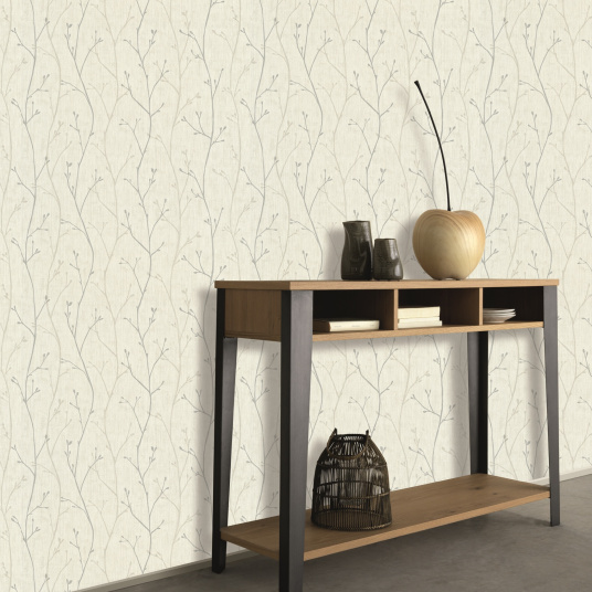 Papier peint vinyle sur intissé - Botanique - Feuillage gris - Décoration intérieure